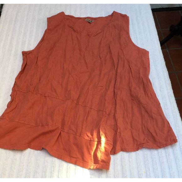 FLAX Women Linen Asymmetric Hem Tank Top Blouse Size XL Orange Sleeveless Casual